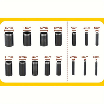 15 Sizes Round Hole Punch Tool Set with Storage Case