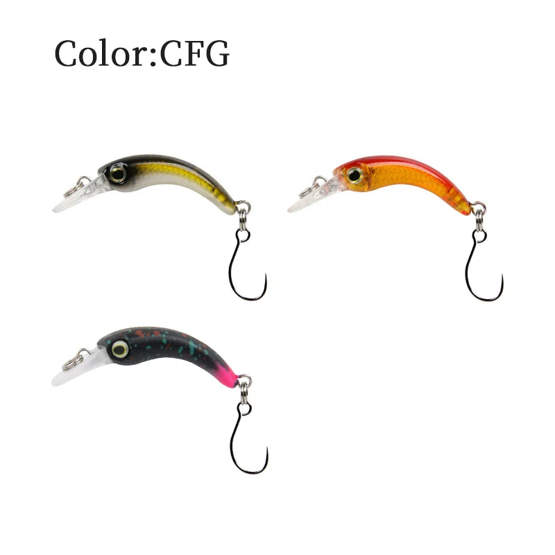 Set of three colorful fishing lures with hooks in CFG color variant, outdoor gear