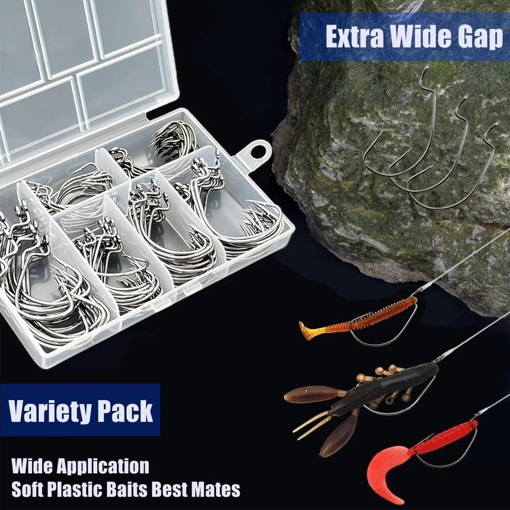 HookUpCo. Wide Gap Worm Hooks for Bass Fishing - HookUpCo.