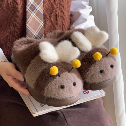 Cozy Furry Bee Slippers for Women - Perfect for Autumn Wear