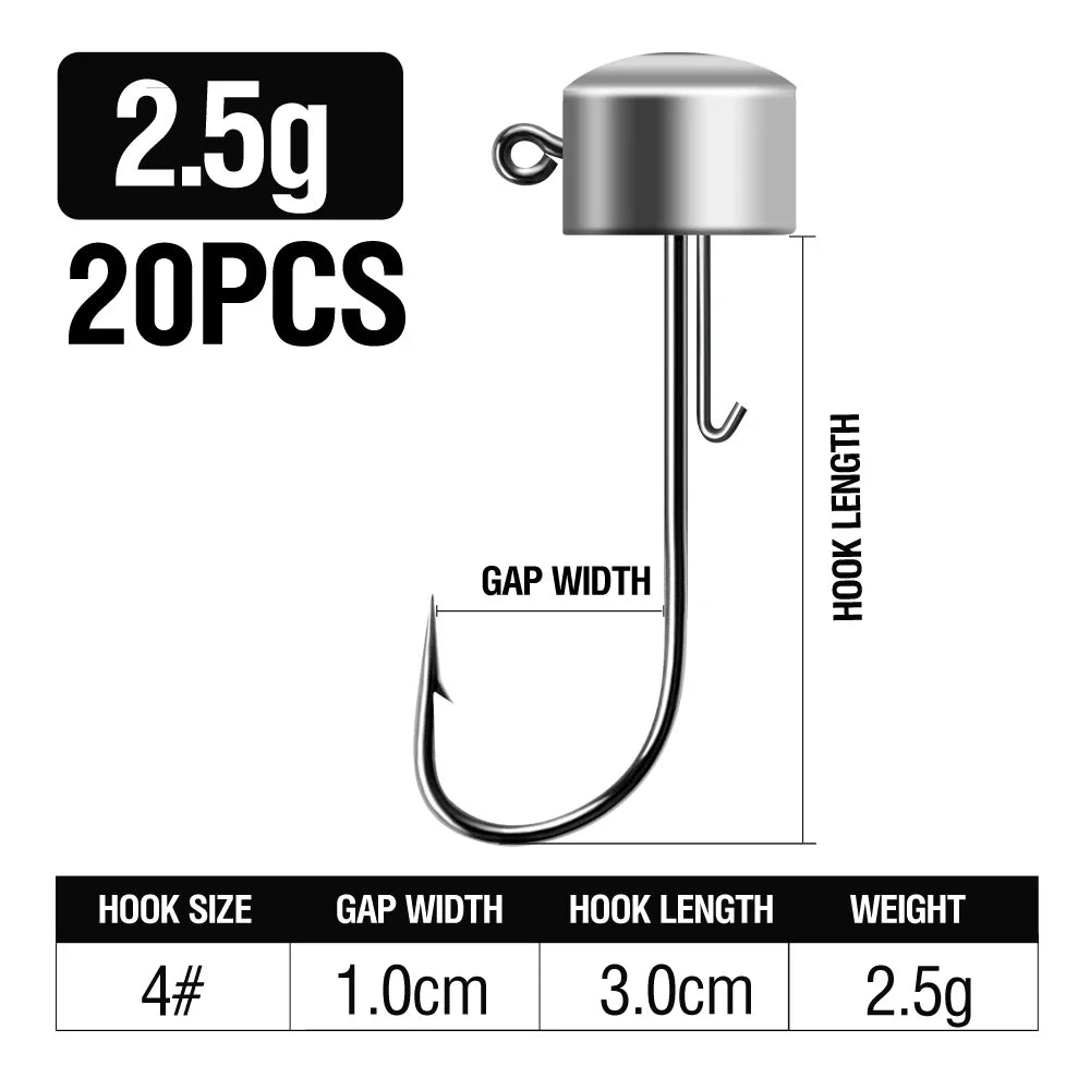 HookUpCo. Ned Rig Jig Heads 20pcs for Fishing Success