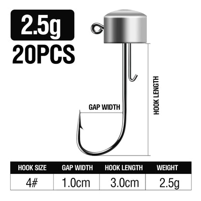 HookUpCo. Ned Rig Jig Heads 20pcs for Fishing Success