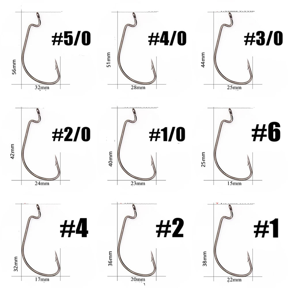 HookUpCo. 10-Piece Offset Worm Fishing Hooks - HookUpCo.