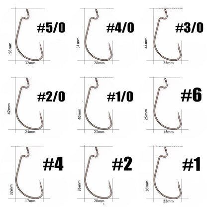 HookUpCo. 10-Piece Offset Worm Fishing Hooks - HookUpCo.