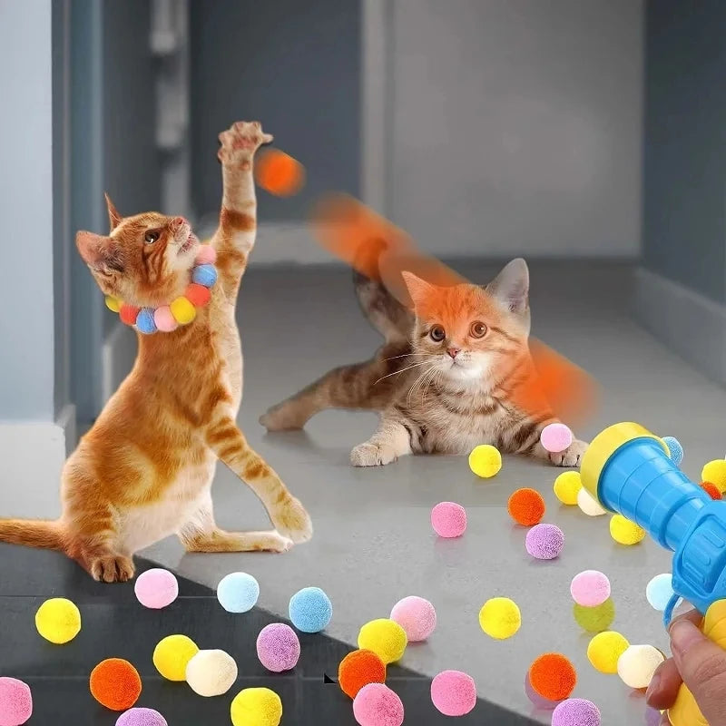 Interactive Cat Toy Mini Shooting Gun with Plush Balls