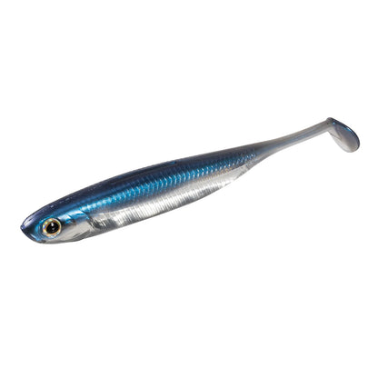 Blue and silver soft plastic fishing lure with paddle tail for outdoor angling