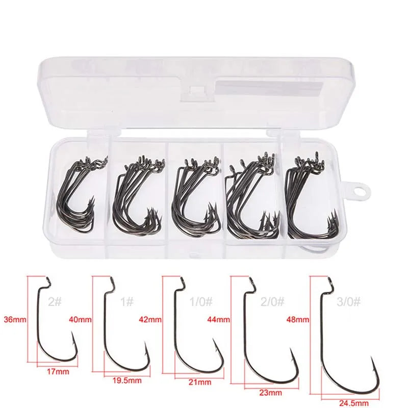 HookUpCo. 50-Piece High Carbon Fishing Hooks Set