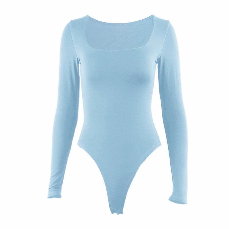 Square-Cut Long Sleeve Bodysuit for Stylish Spring Nights