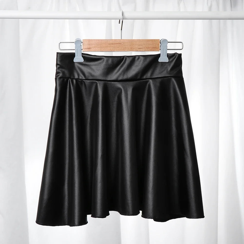 High Waist Faux Leather A-Line Mini Skirt for Women