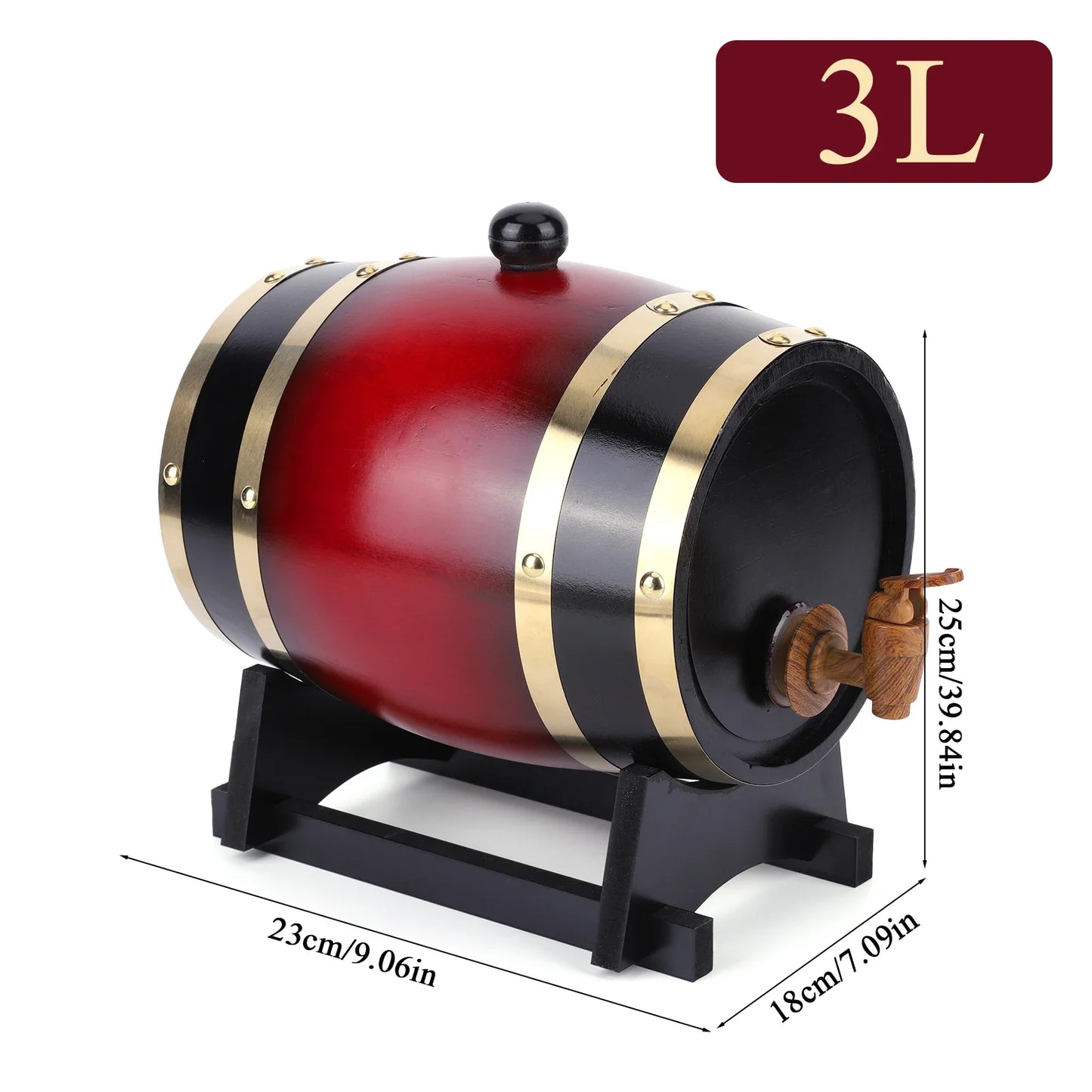 3L Wooden Whiskey Barrel with Stand and Spigot