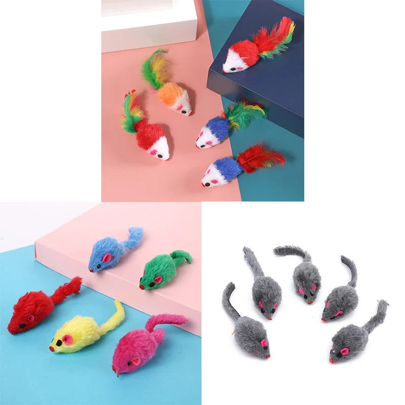 HookUpCo. Colorful Plush Mouse Cat Toys Set
