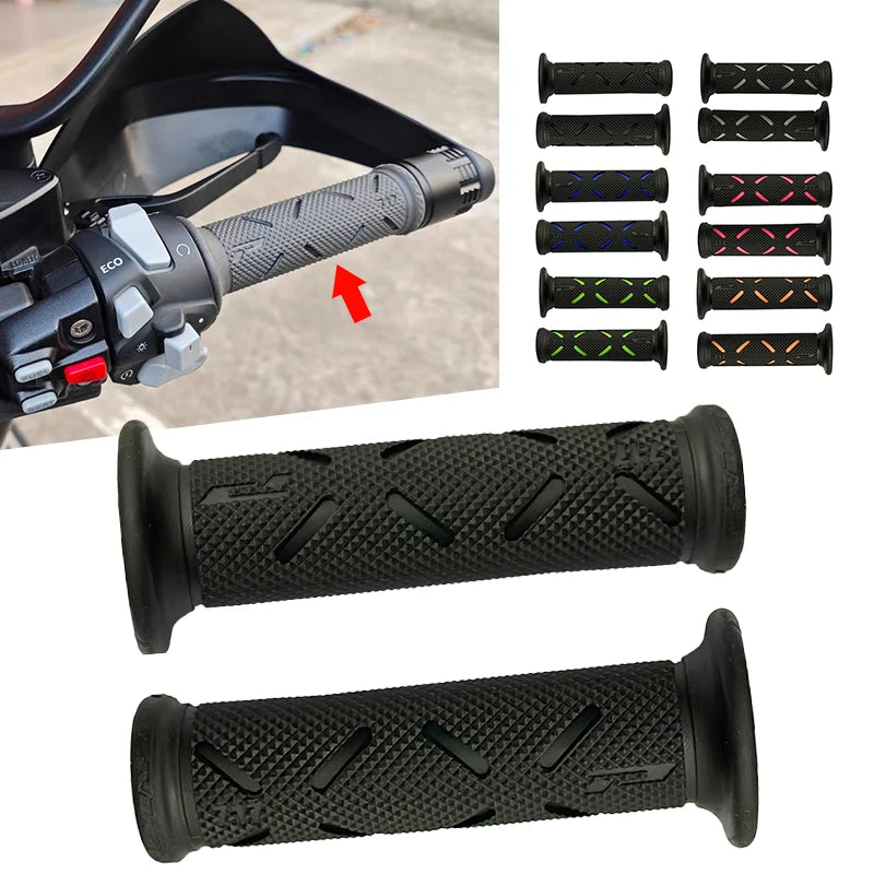 HookUpCo 22mm universal motorcycle grip set, black textured rubber with diamond and arrow pattern.