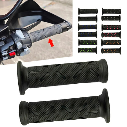 HookUpCo 22mm universal motorcycle grip set, black textured rubber with diamond and arrow pattern.