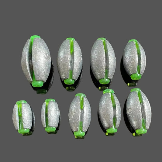 Open-Hearted Olive Shape Fishing Weights, 10pcs Set