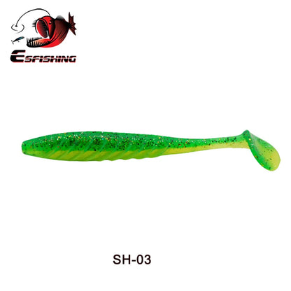 Green glitter soft plastic fishing lure with paddle tail for freshwater angling, model SH-03.