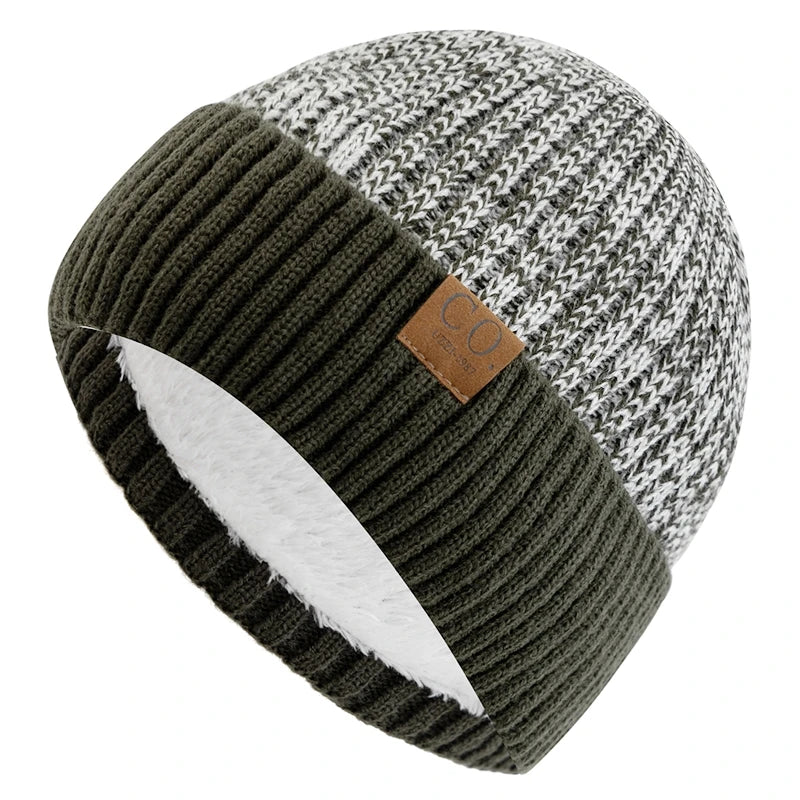 Two-Tone Fur Lined Winter Beanie Hat