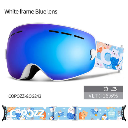 Kids Anti-Fog Ski Goggles with UV Protection and Cartoon Straps