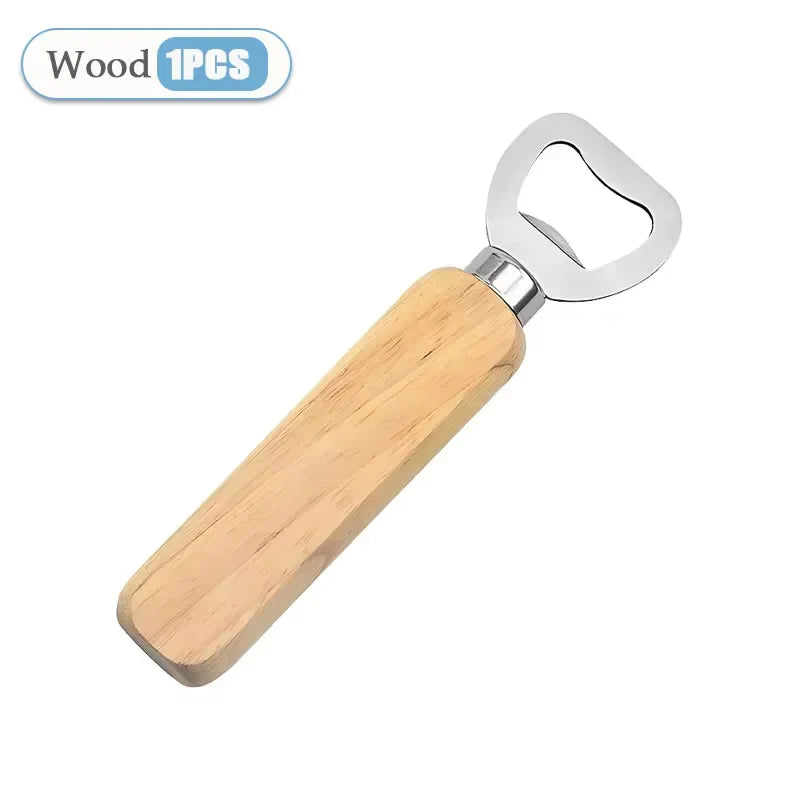 Rustic Wooden Handle Beer Bottle Opener with Steel Core