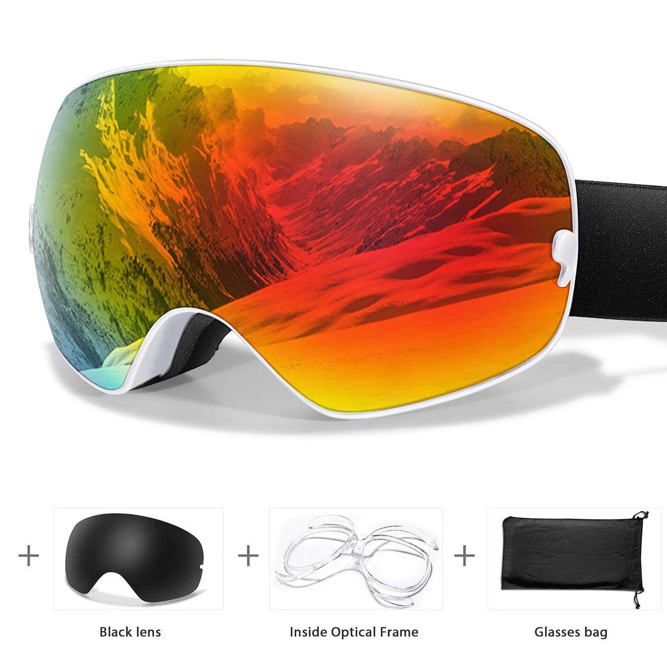 HookUpCo. Anti-Fog Ski Goggles with UV400 Protection