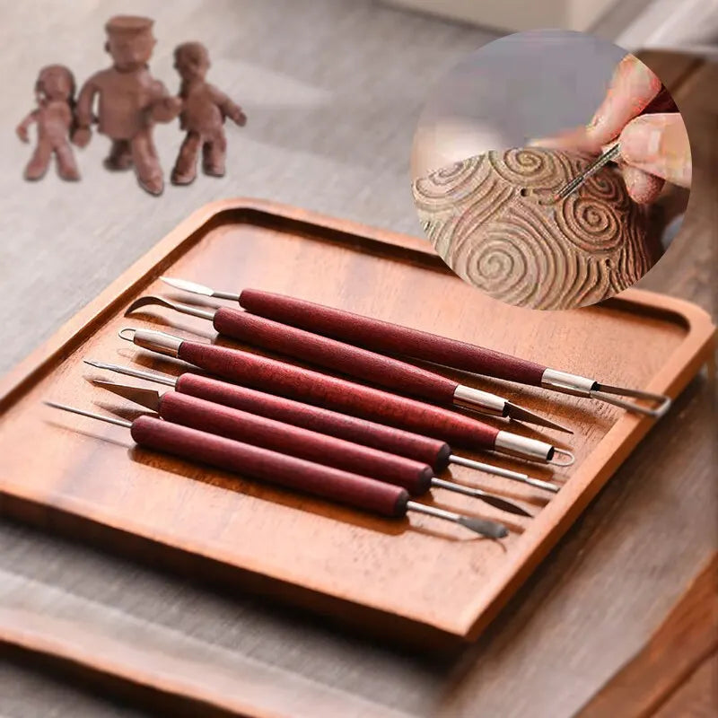 6-Piece Pottery Tool Set with Double-Ended Wire Knives