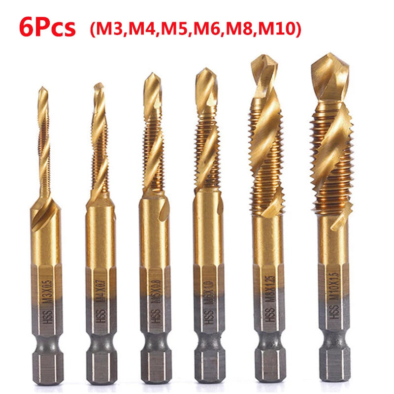 HookUpCo. Titanium Hex Shank Metric Tap Drill Bit Set
