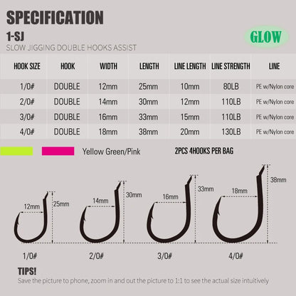 Glow Twin Assist Hooks for Sea Fishing - HookUpCo.