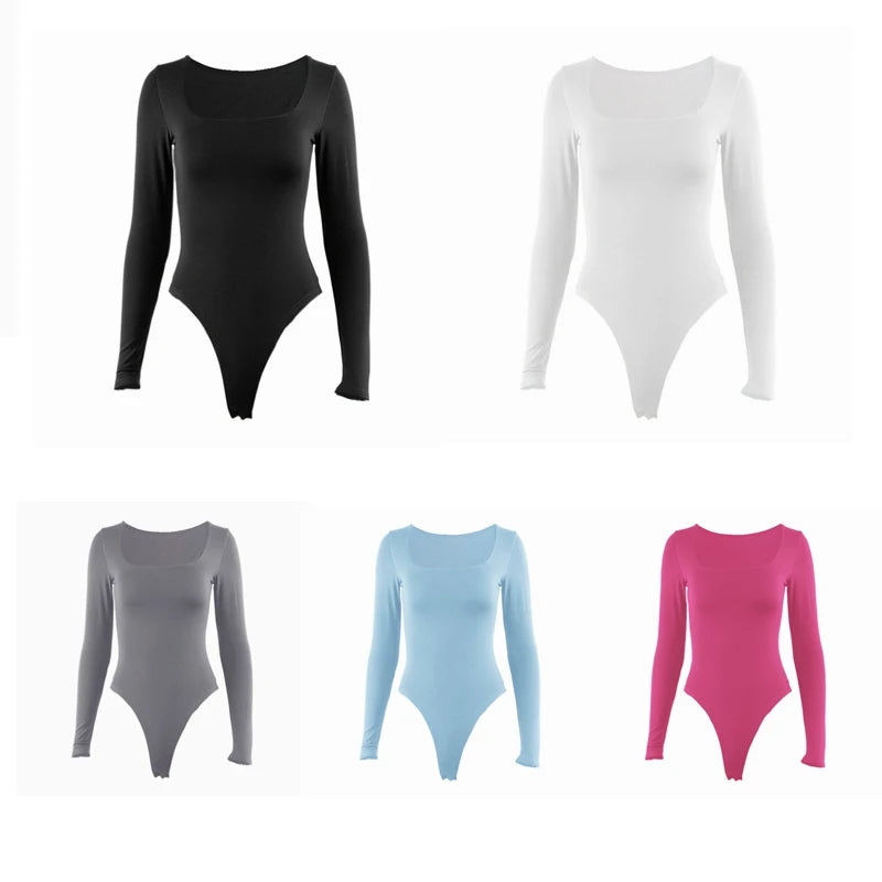 Square-Cut Long Sleeve Bodysuit for Stylish Spring Nights