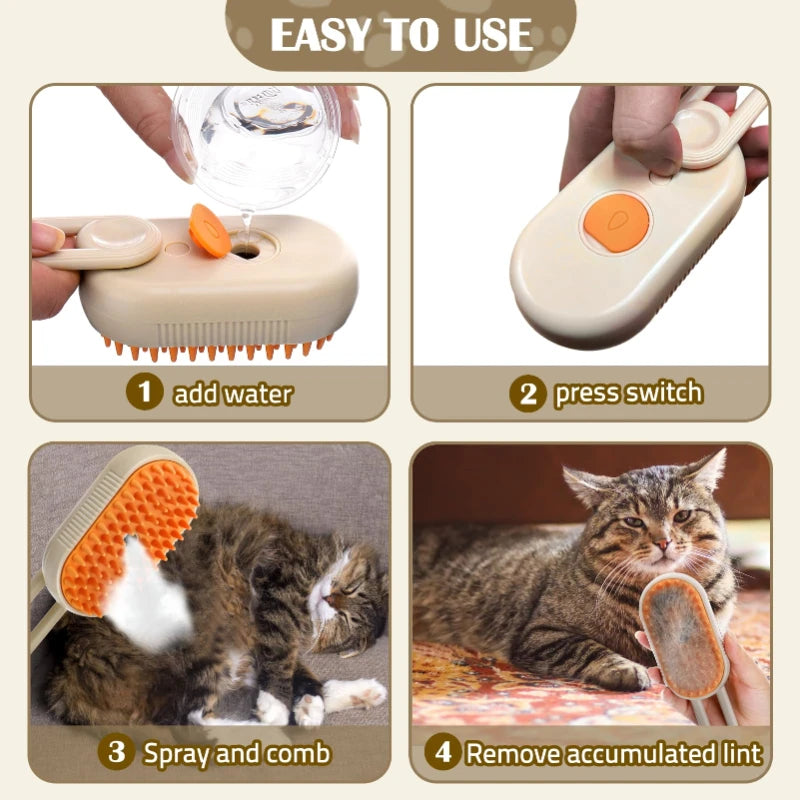 Steam Brush Pet Grooming Tool with Vaporizer and Massage