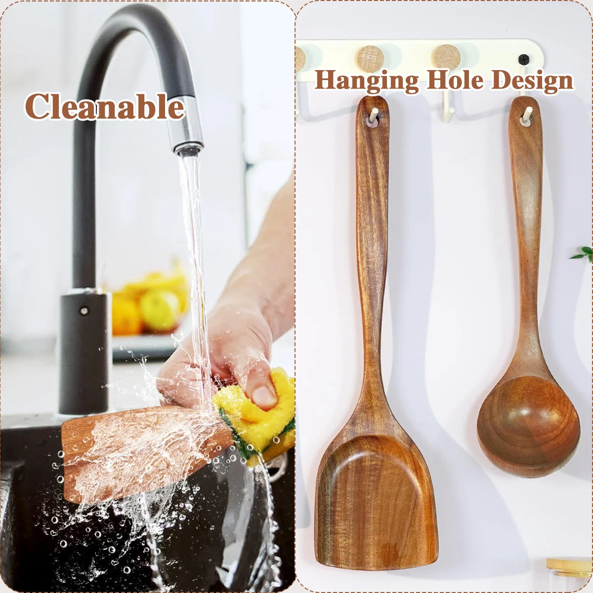 HookUpCo. 10-Piece Wooden Spoon Set