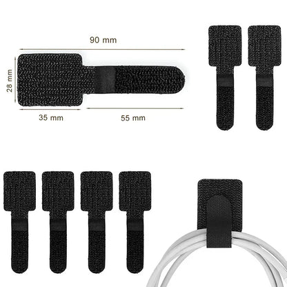 Set of 20 black woven cable straps with hook-and-loop closures for organizing cords.