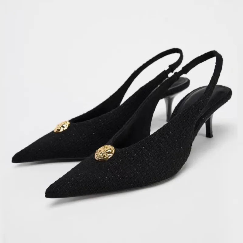 Luxury Stiletto Sandals with Metal Buckle for Women