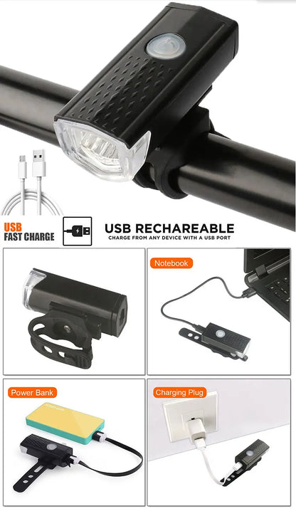 Rechargeable LED Bicycle Light Set for Night Safety Riding