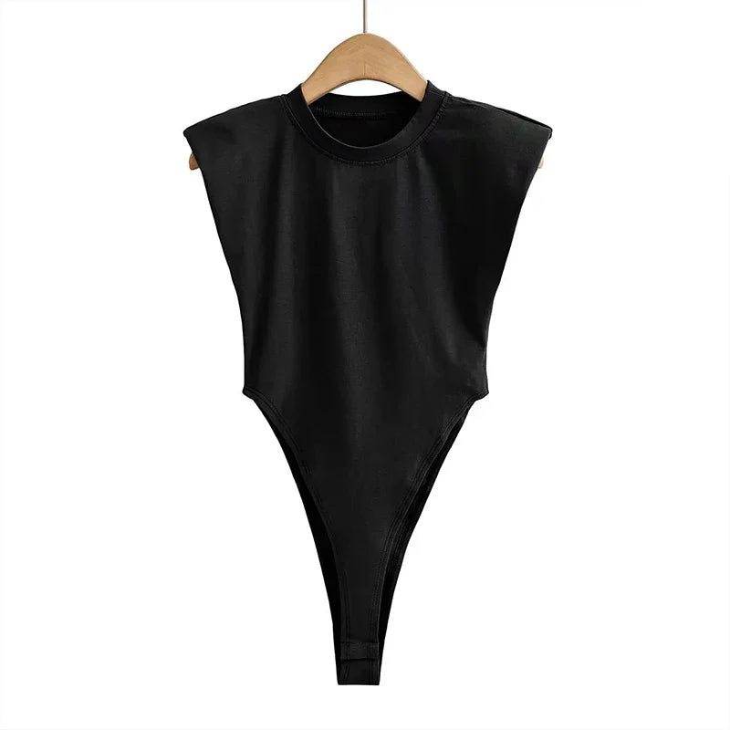 Sleek HookUpCo. Bodycon Bodysuit with Padded Shoulders