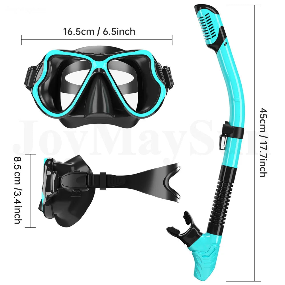 Dry Snorkel Mask Set Panoramic Wide View Anti-Fog for Adults Underwater Snorkeling Swimming Training Diving Glasses Adjustable