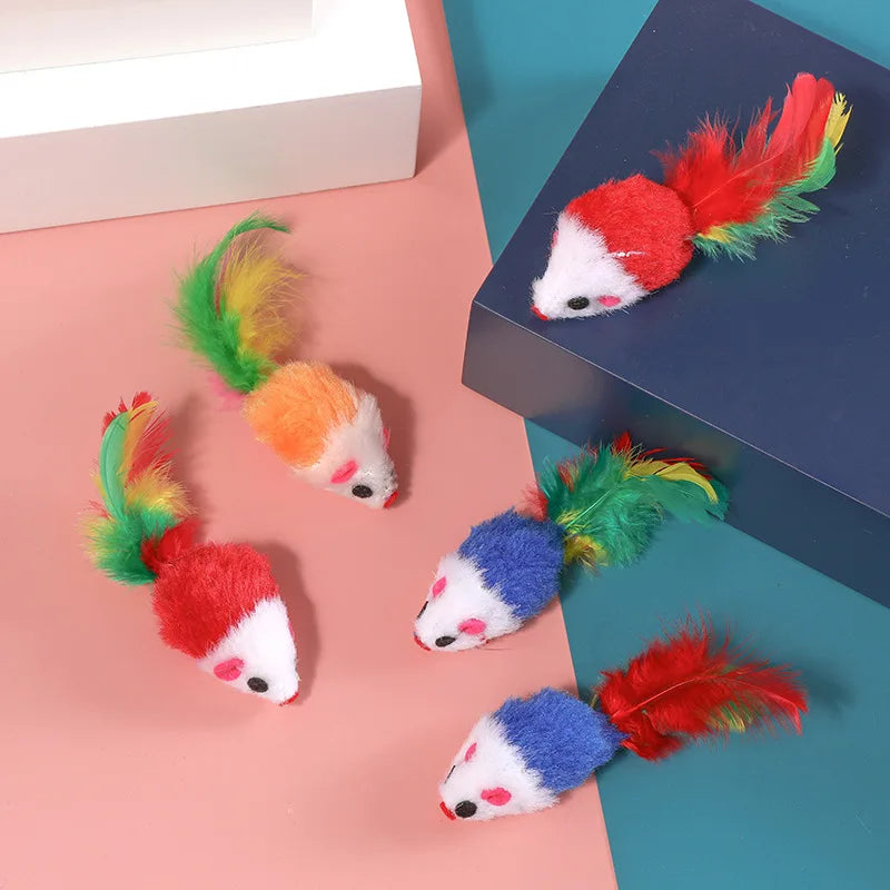 HookUpCo. Colorful Plush Mouse Cat Toys Set