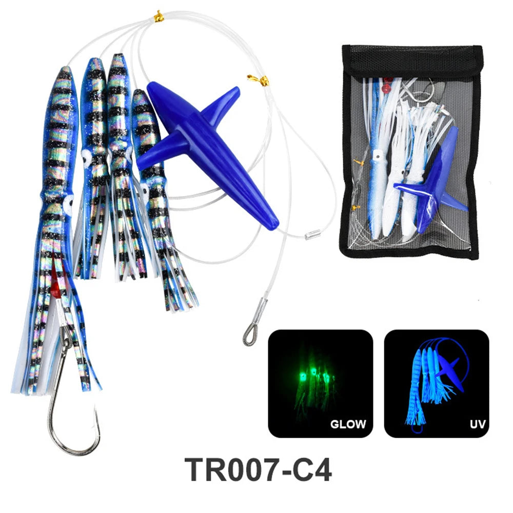 HookUpCo. 9" Rigged Squid Lures for Big Game Fishing - HookUpCo.