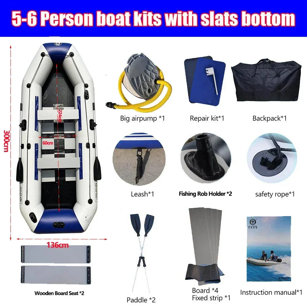 Inflatable Fishing Boats, Slats Bottom PVC 1-7 ppl. Outdoor Water Fun 1.75-3.3m
