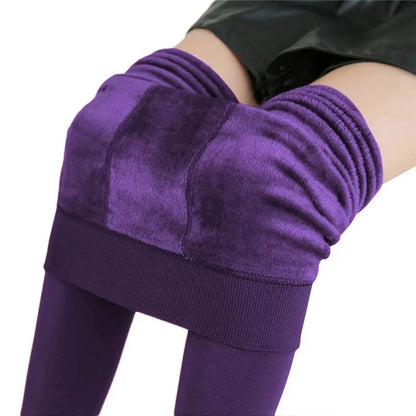 Warm High Waist Velvet Leggings for Women - Casual Comfort