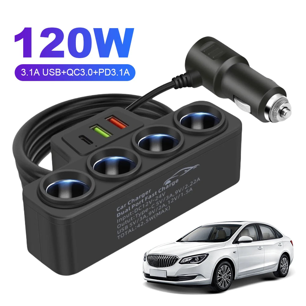 HookUpCo. Fast Charging 4-Socket Car Adapter - HookUpCo.