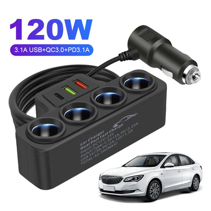 HookUpCo. Fast Charging 4-Socket Car Adapter - HookUpCo.