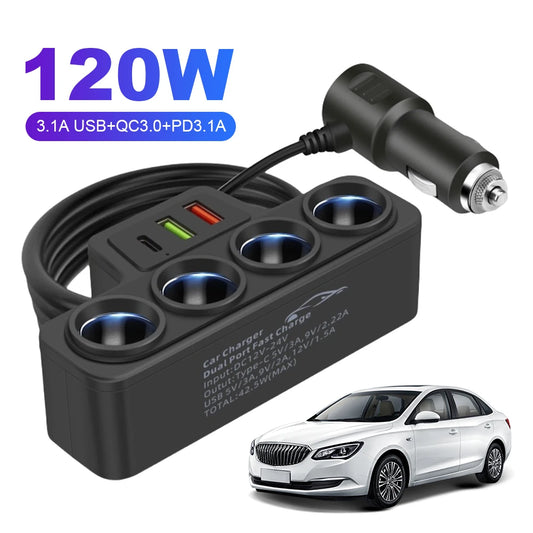 HookUpCo. Fast Charging 4-Socket Car Adapter - HookUpCo.