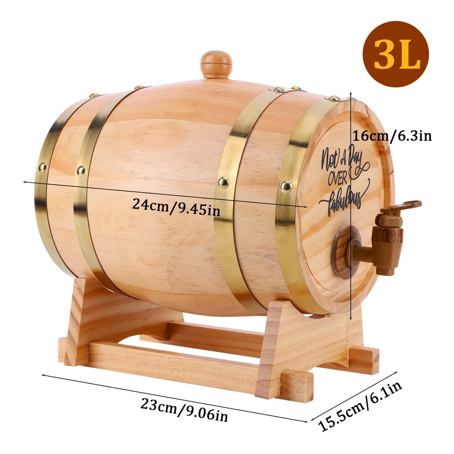 3L Wooden Whiskey Barrel with Stand and Spigot