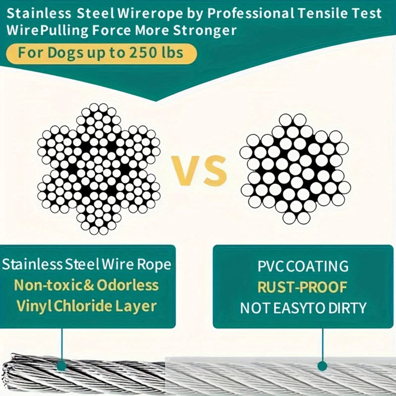 Double-Headed Dog Tie Out Cable Leash with Metal Buckle