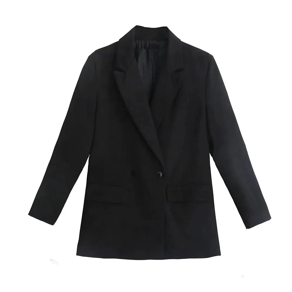 Chic Double Breasted Blazer Coat with Pockets for Women