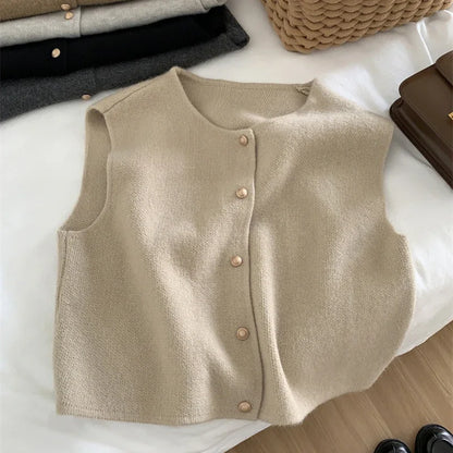 Chic HookUpCo. Women's Knitted Sweater Vest with Gold Buttons