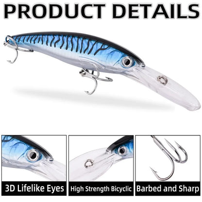 HookUpCo. Big Floating Minnow Lure for Trolling
