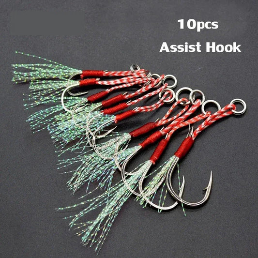 High Carbon Steel Fishing Jigs, 10pcs Assist Hooks Set