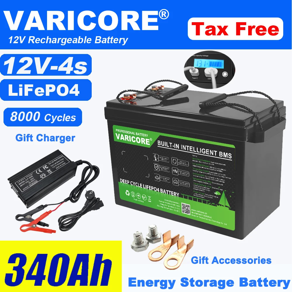 HookUpCo. 12V LiFePO4 Battery with 340Ah Capacity