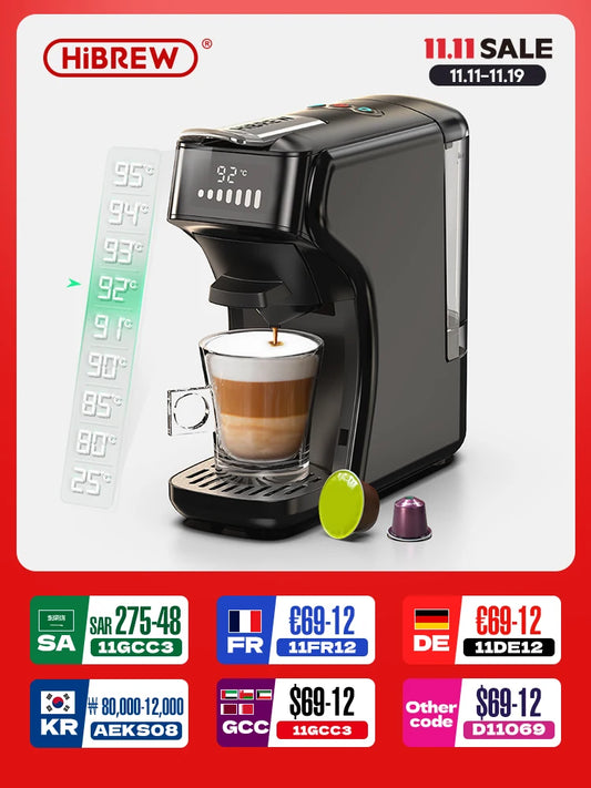 HiBREW 6in1 Capsule Coffee Machine Hot/Cold Multiple Espresso Cafetera Cappuccino Coffee Maker Dolce Gusto Nespresso Powder H1B