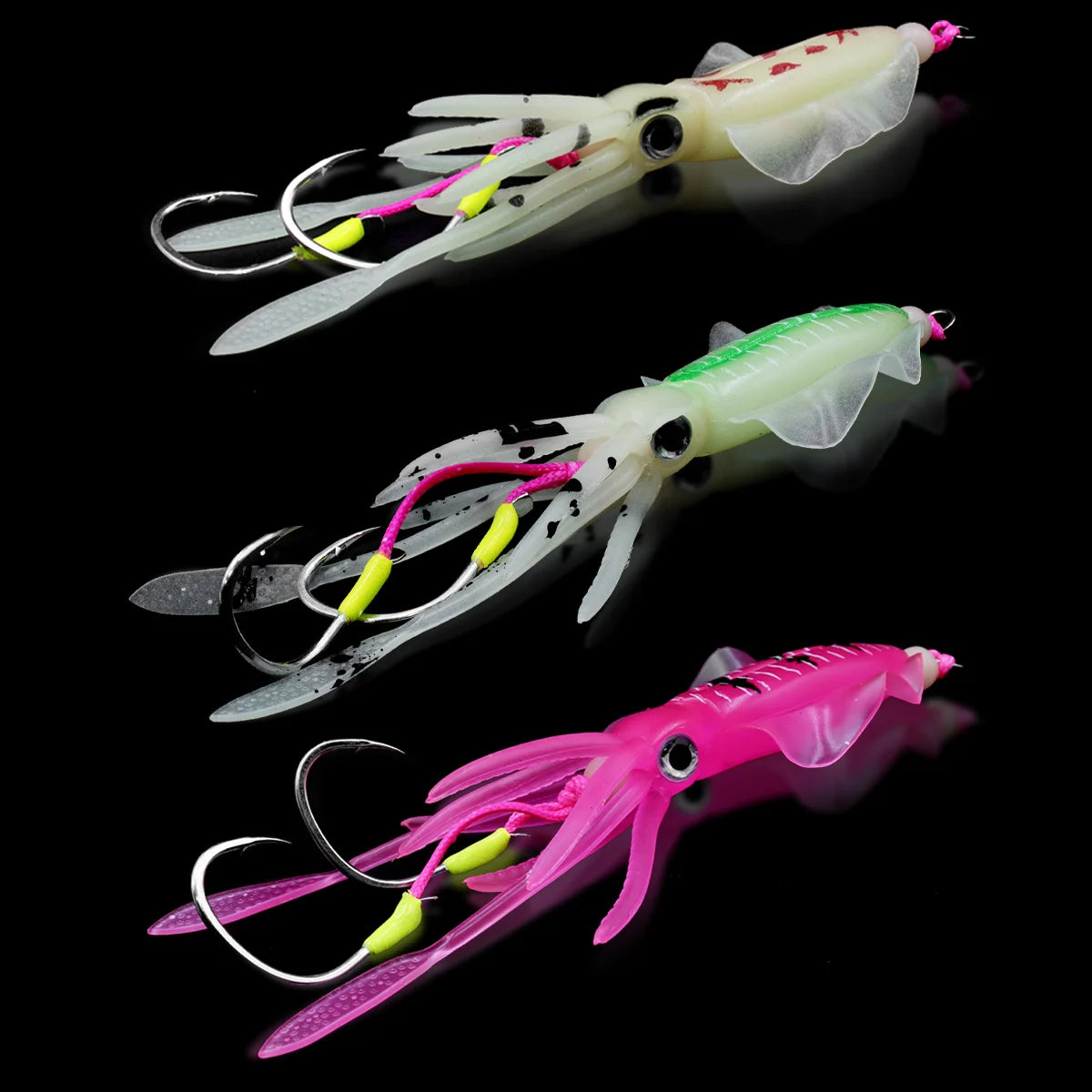 Luminous Squid Lures with Double Assist Hooks for Fishing